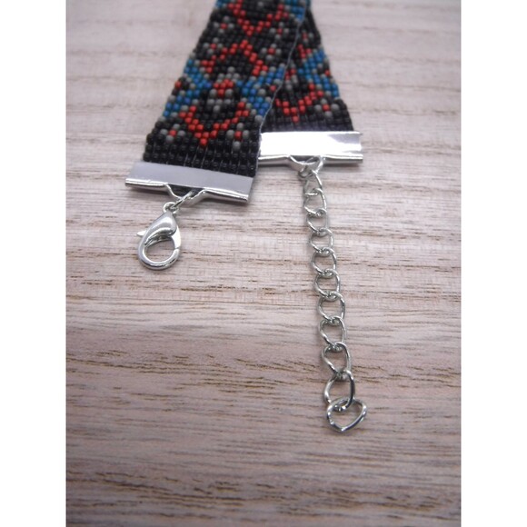 Loom Beaded Bracelet Black, Maroon & Teal - Picture 4 of 4